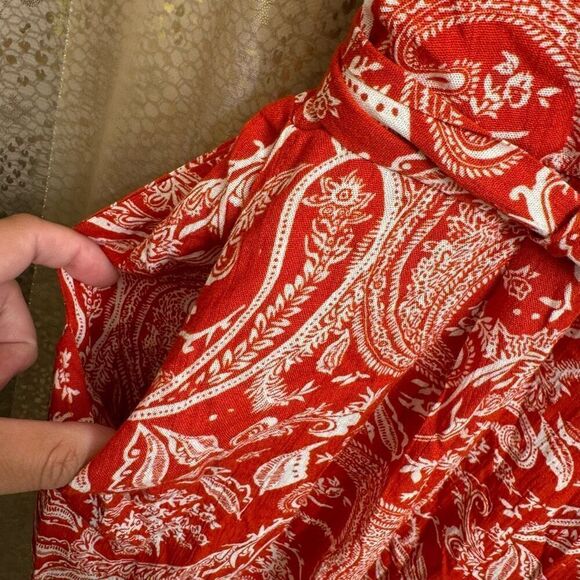 Wild Jasmine Red Tie Back Paisley Henna Print Pants Romper XL NWT - Picture 4 of 6